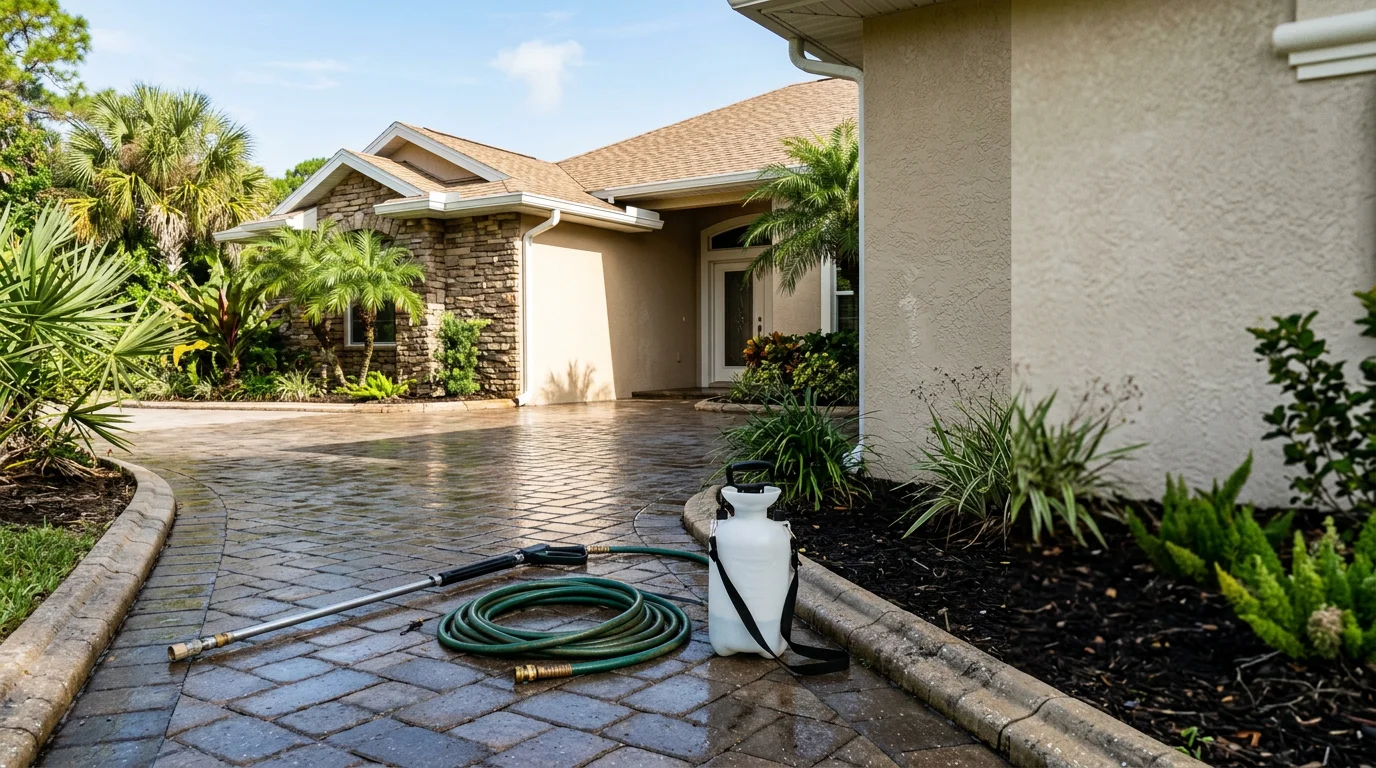 Pressure washing a home exterior in Palm City, FL